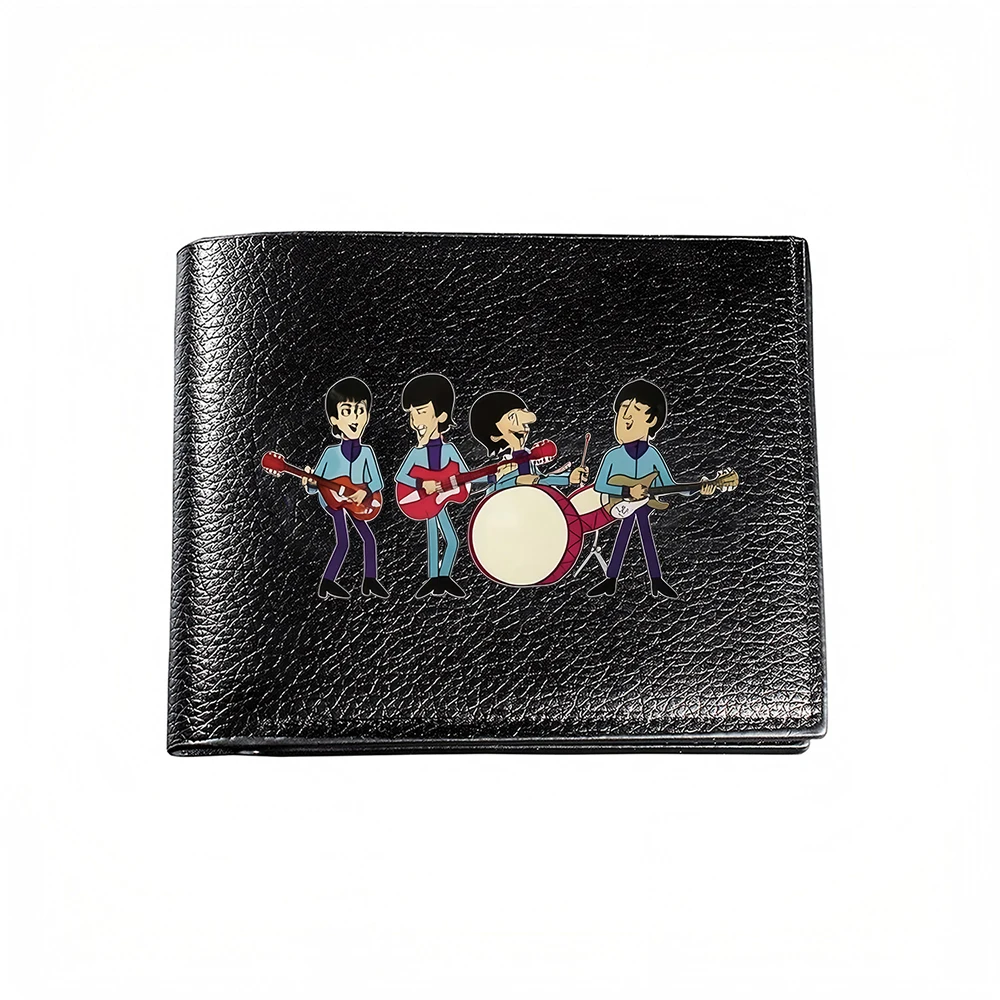 Four Musicians Playing Instruments On Black Wallet With Casual Business Fashion Design For Men