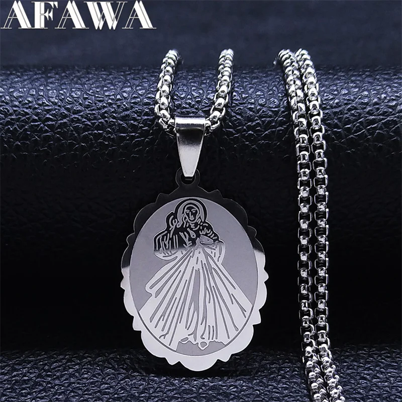 

Divine Grace Stainless Steel Oval Medal Necklace Women/Men Silver Color Archangel Religious Necklaces Jewelry collares N2302S02