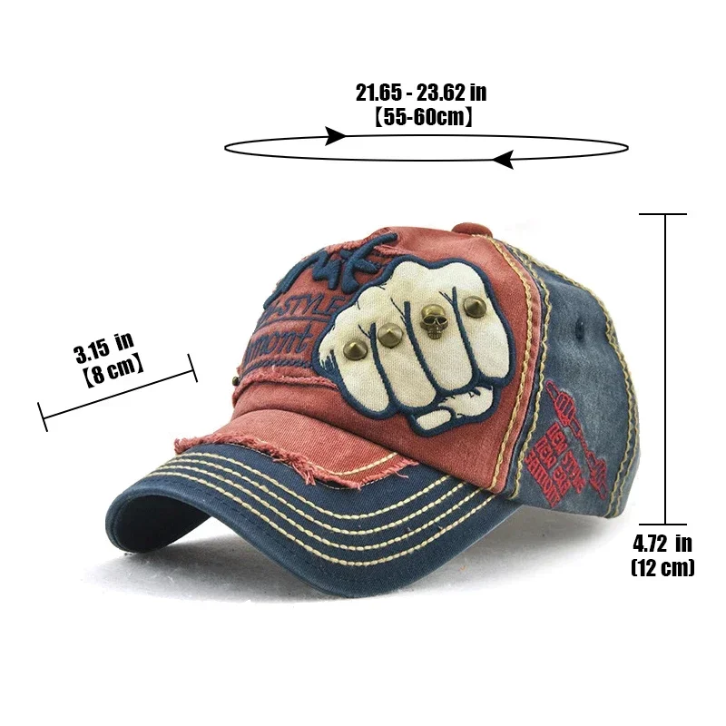 Fashion Baseball Cap Sports Outdoors Casual Cap Sun Hat Gorras Hip Hop Caps On Size Adjustable unisex Fist Rivet Patche