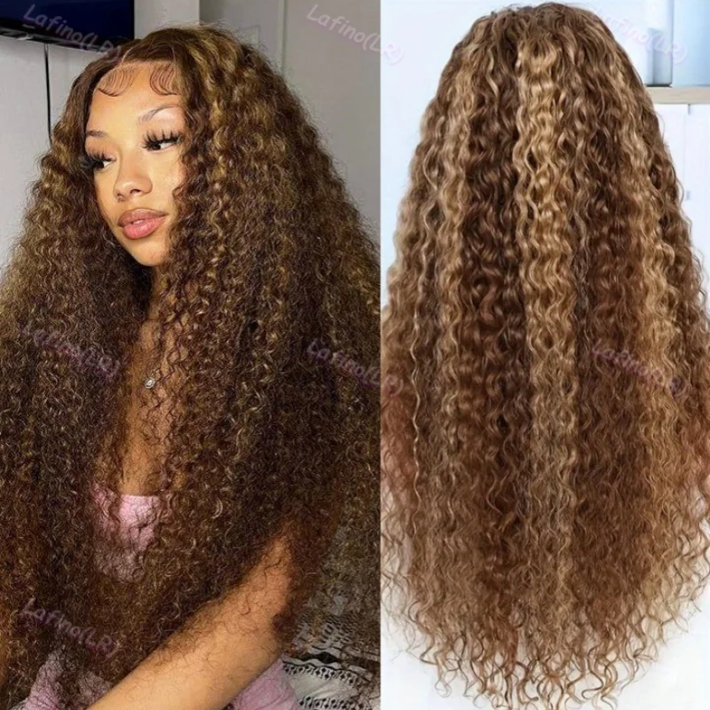 Perruque Lace Front Wig Naturelle Bouclée, Cheveux Longs, 13x6, 13x4, 30 Pouces, à Reflets Transparents HD, pour Femme