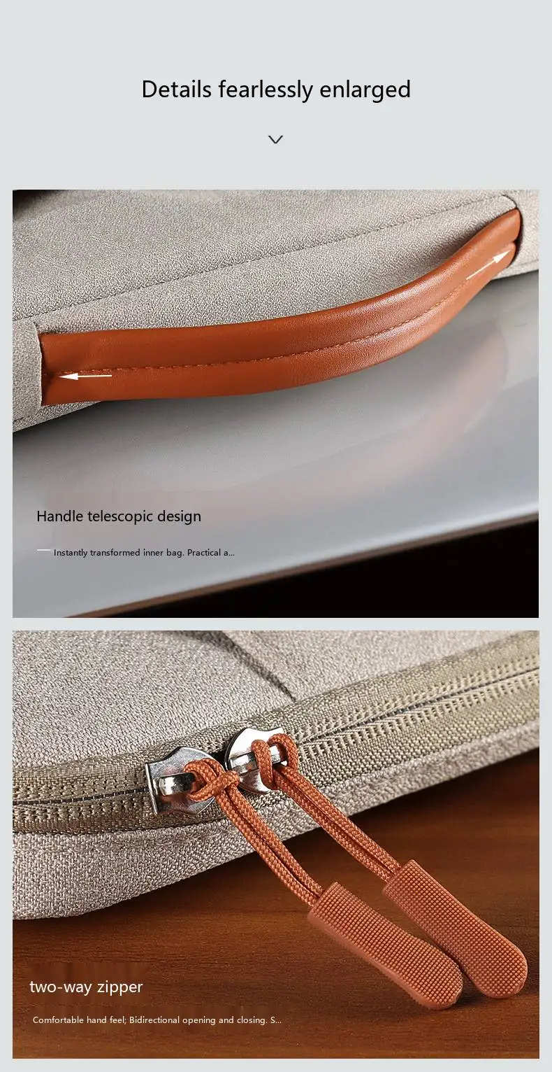 Laptop-Handtasche 13 15 Zoll Wasserdichte Polyester-Aktentasche für MacBook Tragbar Langlebig Büro – Detail 11