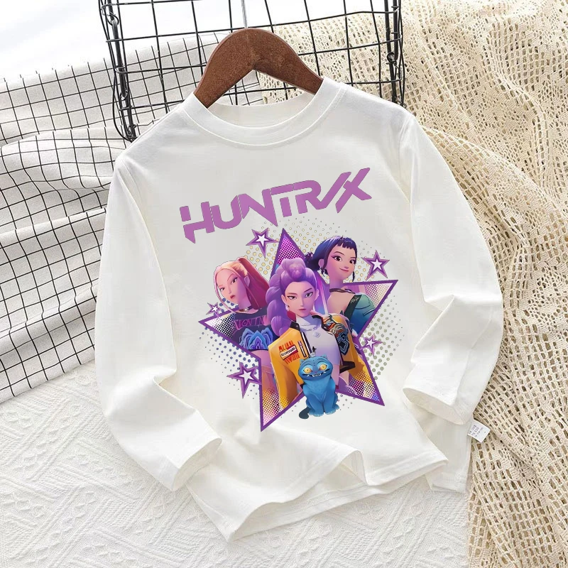 Koszulka z długim rękawem dla dzieci Kpop Demon Hunters, anime, kreskówka, urocze koszulki dla dziewczynek, wiosenno-jesienna moda, słodkie topy, prezenty