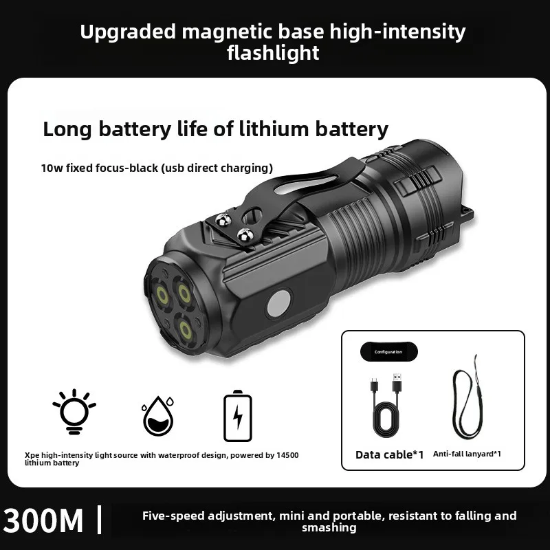 Rechargeable High-Brightness Flashlight with Long Battery Life, Portable and Durable Xenon LED Light for Outdoor Use
