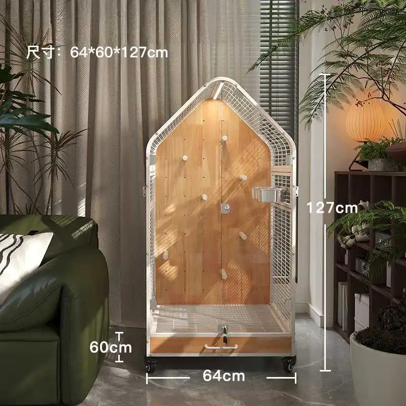 

Easy to Install Indoor Wooden Bird House Bird Villa Parrot Cage Medium and Large Bird Villa with Button Closure Cage