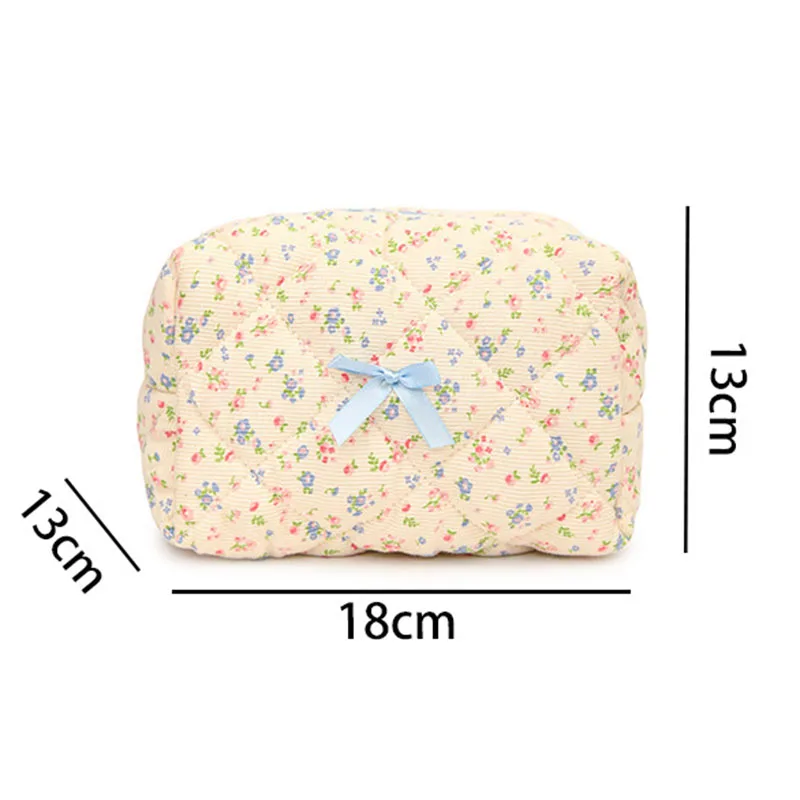 Sac de rangement à carreaux en coton matelassé avec fermeture éclair, sac à cosmétiques, beau sac de voyage, produits de soins de la peau, littérature, fleur