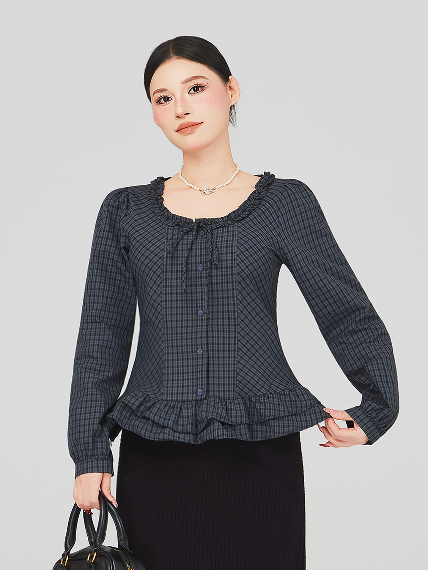 

Ele plus Size Women's irt Spring Casual Sle Long Sve Korean Design Wood ain Unique Beautiful New Model Top