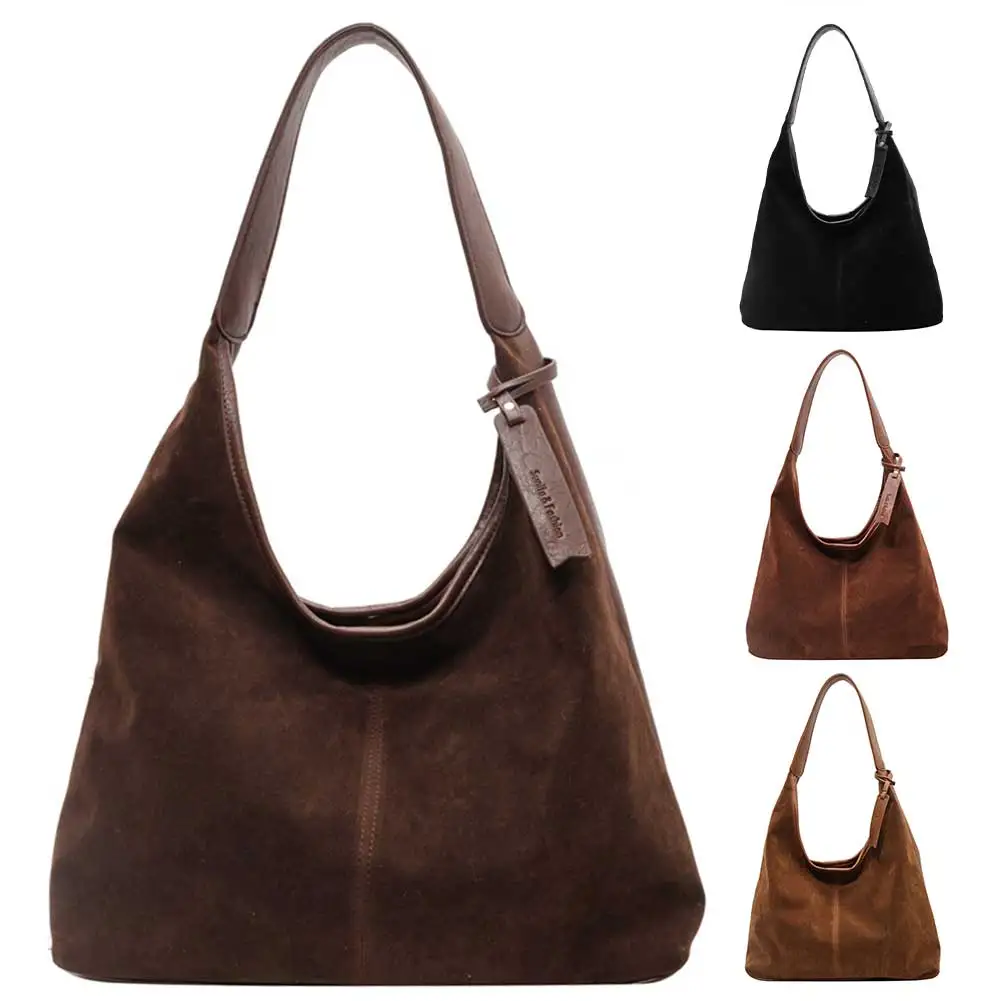 

Women Suede Shoulder Bag Slouchy Tote Bag Magnetic Closure Large Capacity Purse for Work Travel