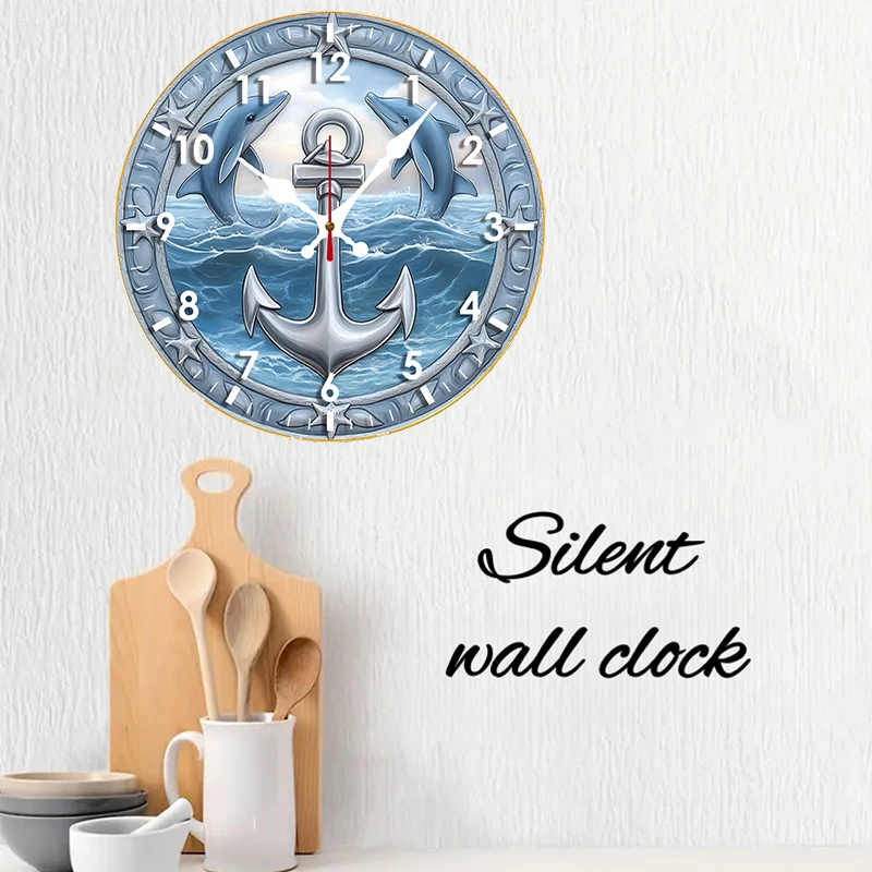 ساعة حائط معلقة خشبية مستديرة صامتة على شكل دولفين، مناسبة لغرفة المعيشة والمكتب وغرفة الدراسة وغرفة النوم والديكور المنزلي #3