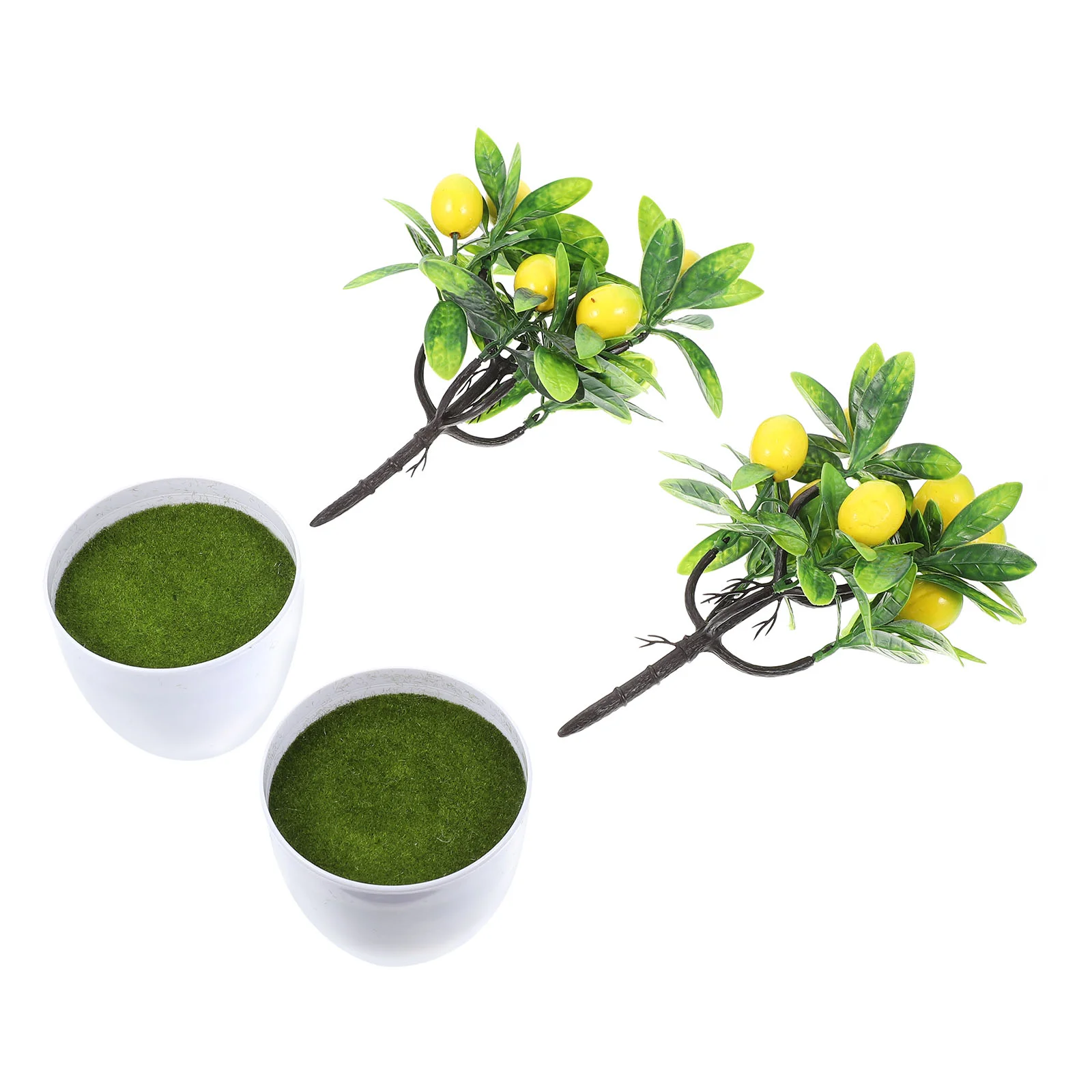 2 Pcs Artificial Green Plants Juice Vines Outdoor Fruit Lemon Tree Home Decor Faux Small Flower Arrangement Office