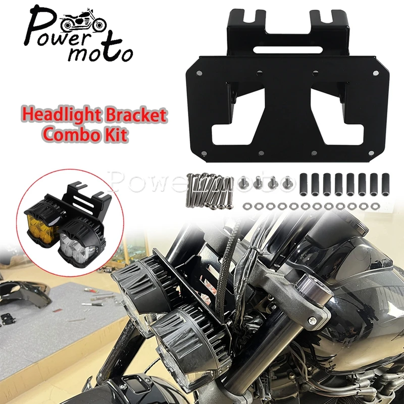 

For Harley Softail Fat Bob FXFB 114 FXFBS Motorcycle For BAJA LP4 Light Headlamp Holder Steel Dual Headlight Bracket Combo Kit