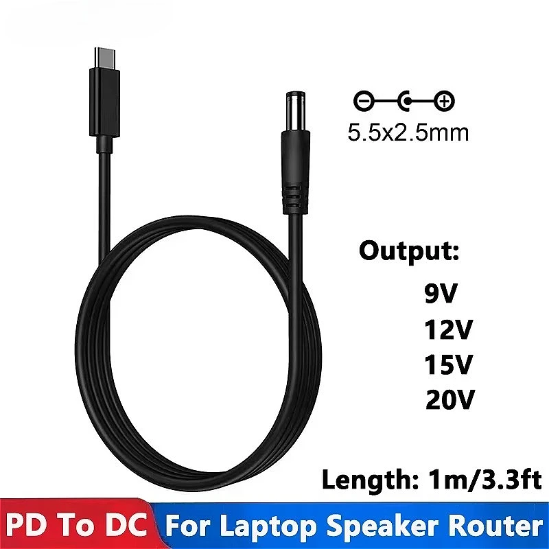 

DC To Type C USB PD 9V 12V 15V 20V 5.5x2.1mm 2.5 Power Supply Cable For Wireless Router Laptop LED Strip Speaker CCTV Camera