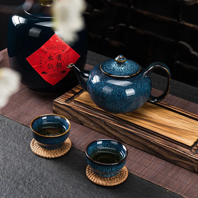 Ceramic Teapot Kiln Change Single Large Kettle Household 1 Teapot 2 Cups Large Capacity Hoop Handle Tea Set