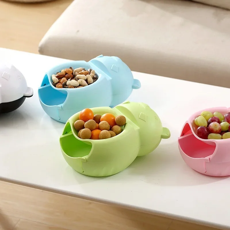 Modern Lazy Snack Bowl Living Room Creative Plastic Double Layers Snack Storage Box Bowl Fruit Plate Snack Dishes Phone Holder