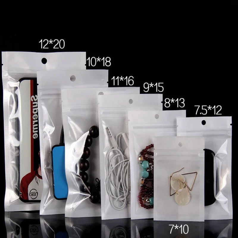

100PCS Jewelry White ClearZiplock Perforated Bag DIY Matcha Snack Candy Phone Case Bracelet Wedding Gift Hanging Storage Pouches