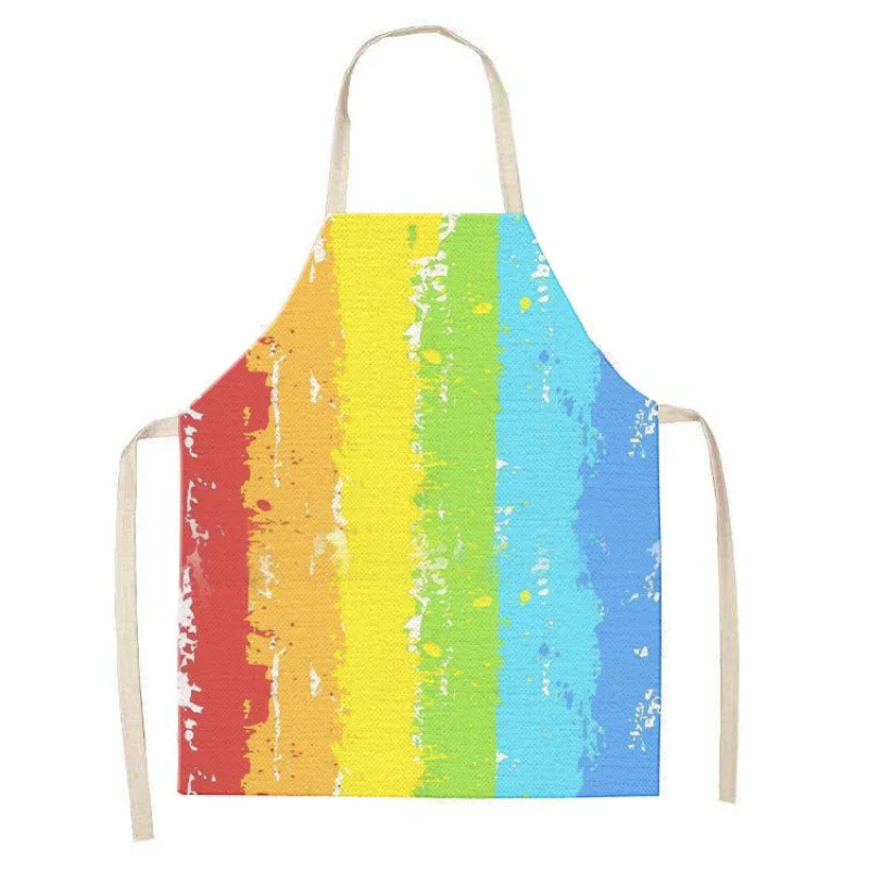 Rainbow Contrast Color Painting Pattern Linen Sleeveless Waist Apron Home Decor Apron Kitchen Cooking Accessories фартук Mandil