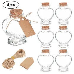 8Pcs New DIY Heart Shape Transparent Glass Bottles with Cork Stopper Kit For Jewelry Findings Storage Wedding Decoration Gifts