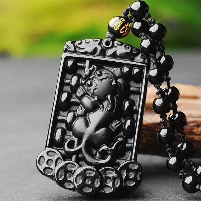 

Подвеска-абакус из обсидиана с изображением Пи Сю, изысканное украшение в этническом стиле