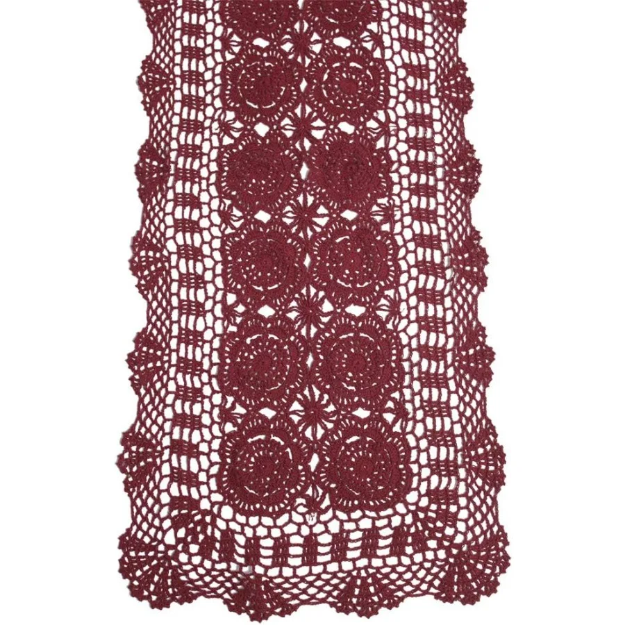 

KEPSWET Cn Handmade Crochet Lace Table Runner Wine Red Rectangle Coffee Table Dresser Dr 14x36 inch