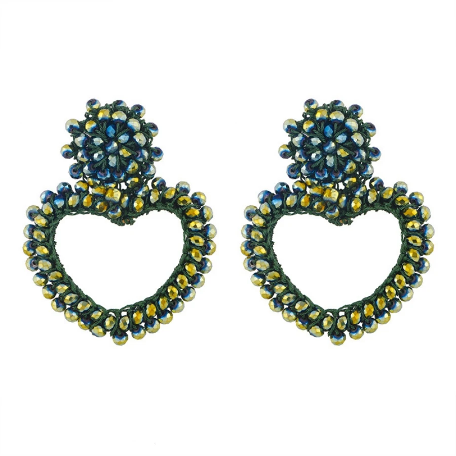 INKDEW Heart Shape Drop Earrings For Women Beads Handmade Threading Crystal Big Long Earrings Jewelry Gift EA078