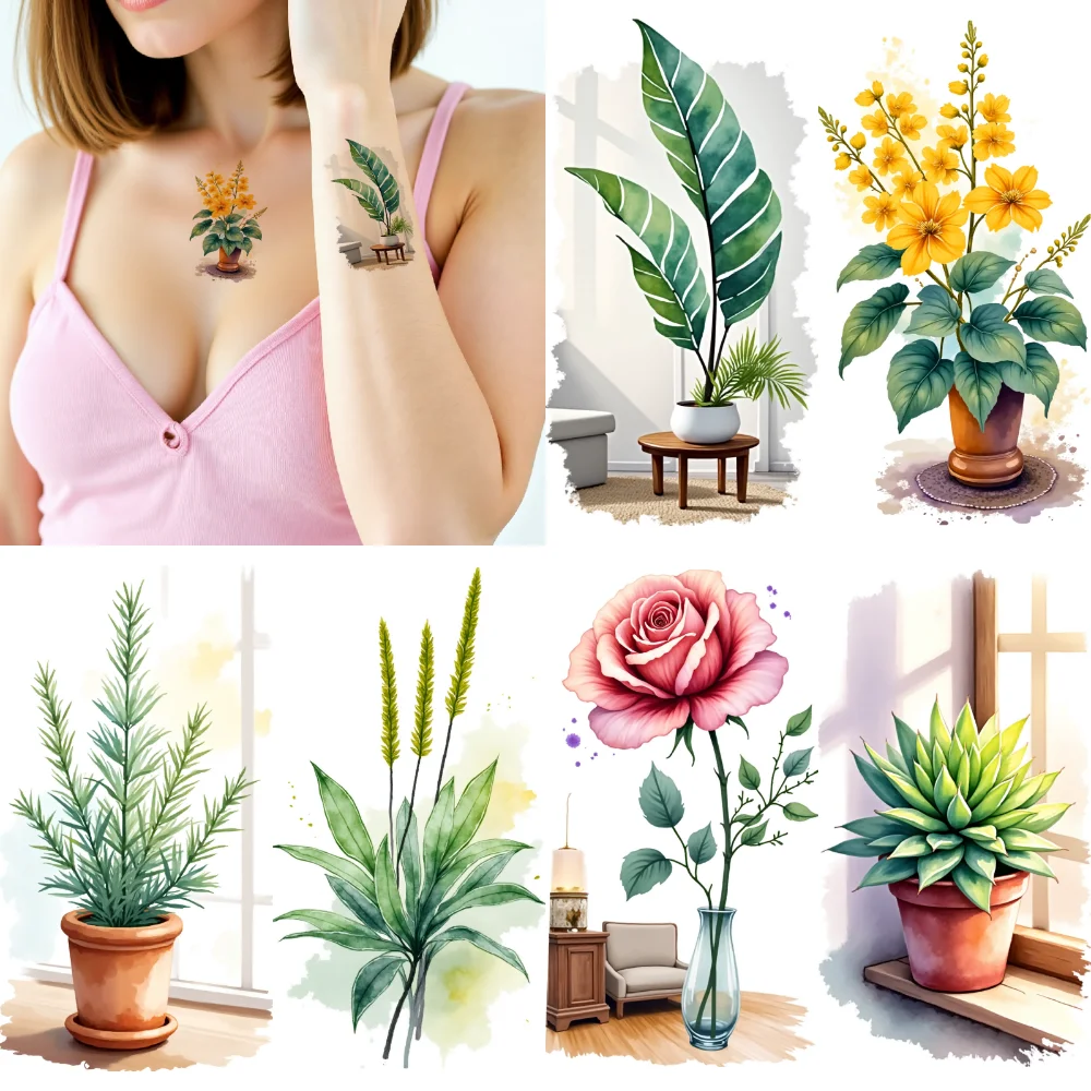

9pcs Temporary Tattoo Botanical Art Watercolor Floral Illustrations Temporary Tattoo Stickers For Arms Shoulders Girls
