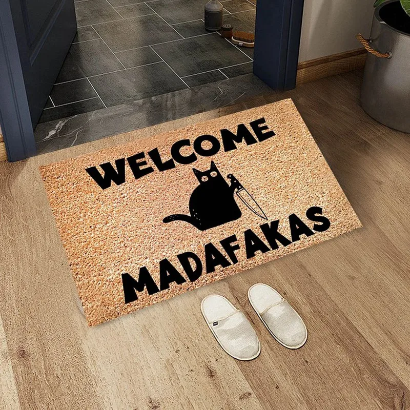 Dark Cat Welcome Madafakas Full Print Doormat Fun Doormat Home Decor Kitchen Bathroom Decor Give People Fun Gifts