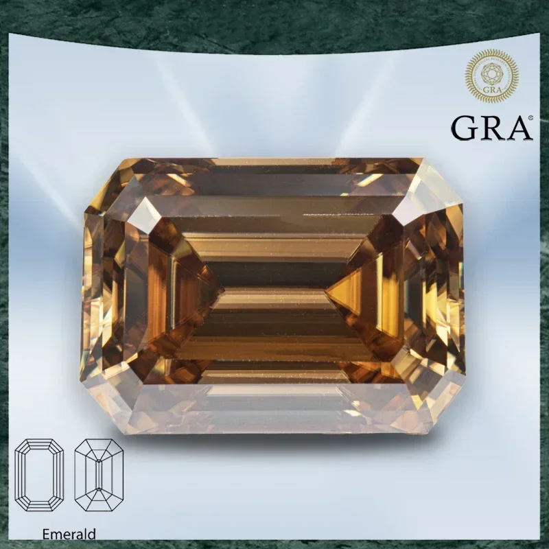 

Moissanite Stone Natural Colour Emerald Cut Coffee Color VVS1 with GRA Certificate for Gemstone Charms Jewelry Making Materials