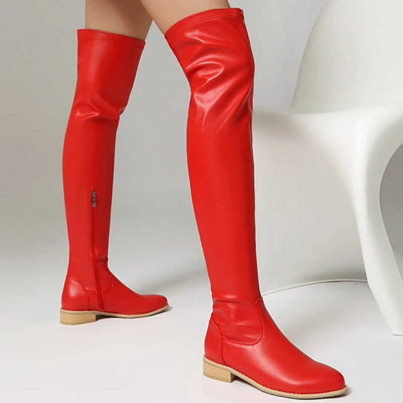 Grande taille 48 femmes sur le genou botte mode auto-culture bottes extensibles pour femme de luxe concepteur plate-forme chaussures Botas Mujer