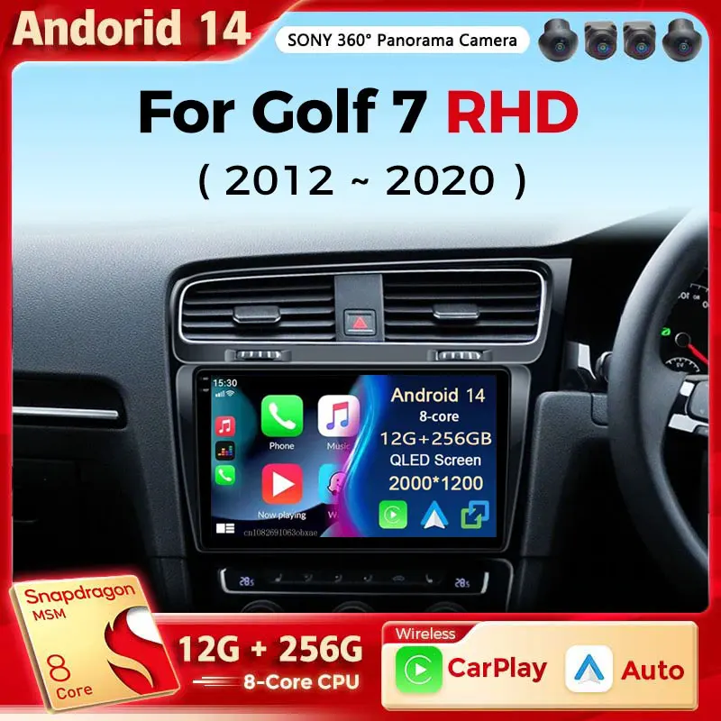 

Автомагнитола на Android 14 для Volkswagen VW Golf 7 MK7 GTI 2012-2021, правый руль, RHD Carplay, Android, стерео, видеоплеер BT
