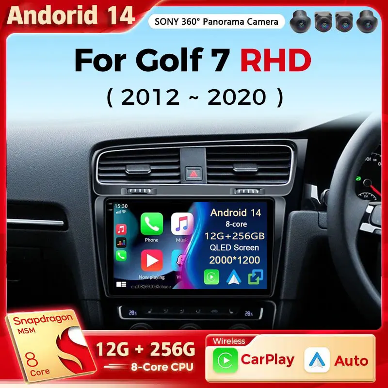 

Android 14 Car Radio For Volkswagen VW Golf 7 MK7 GTI 2012-2021 Right Hand Drive RHD Carplay Android Auto Stereo Video Player BT