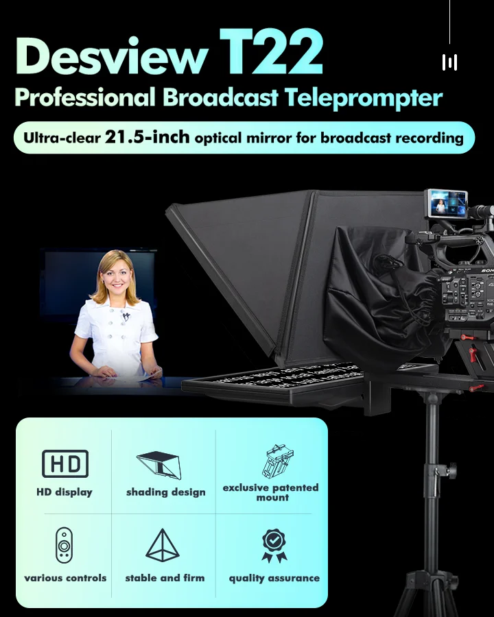 Desview T22 Teleprompter Professional Broadcast Teleprompter for DSLR Camera Photo Studio iPad Smartphone Interview Recording