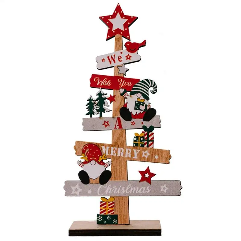 Christmas Desktop Wood Plank Table Top Wooden Plank Designed with Santas Snowman Gnomes Reliable Christmas Gnomes Ornaments