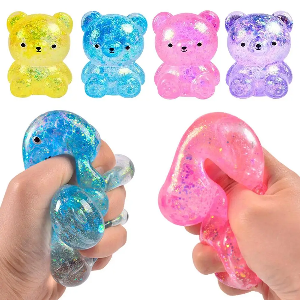Fidget Bär Spielzeug Squishies Glitzer Gummibärchen Needoh Glitzer Squishy Würfel Stressabbau-Spielzeug Splat Entspannungs-Squeeze-Spielzeug