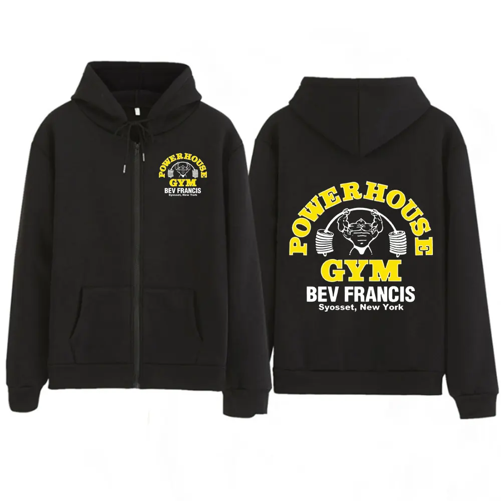 Powerhouse Gym Graphic Hoodie Olympia Fitness Weightlifting Exercise Hip-hop Zip Up Sweatshirt Men Women Harajuku Zipper Hoodies