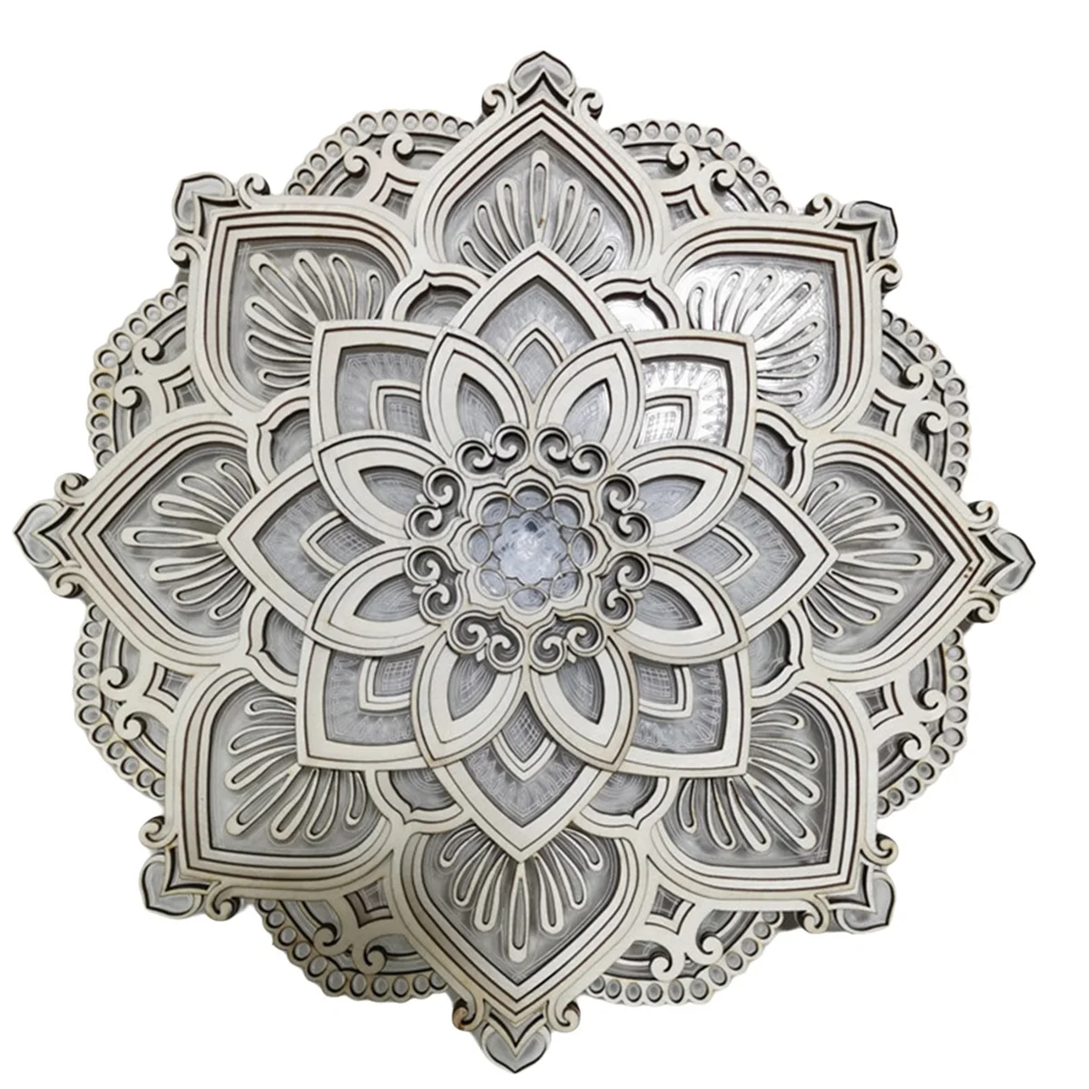 Mandala Lotus Lamp, Night Light , Yoga Room Bedroom Home Decoration Accessories Wood Carving Art Statue