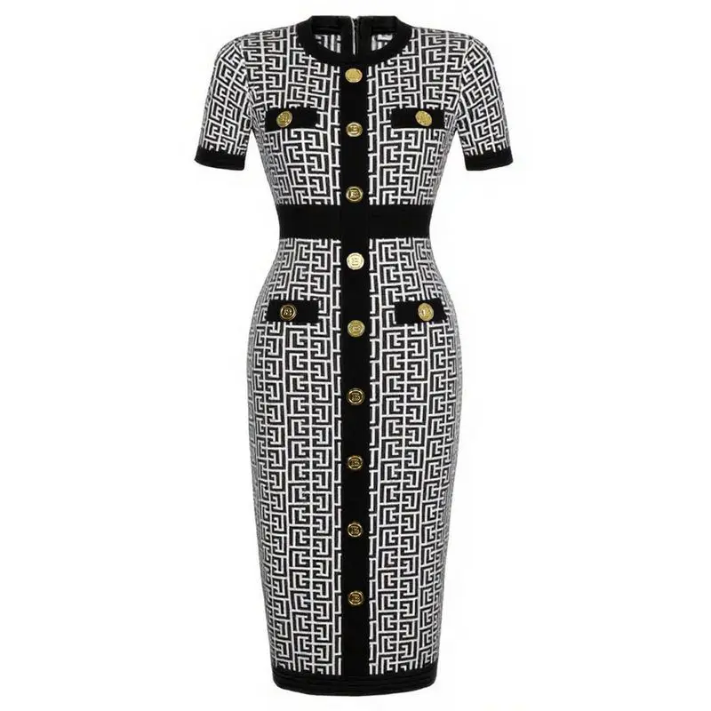 

Elegant Knitted Short Sleeve V-Neck Bodycon Dress Slimming Wrap around Skirt Single Piece Ladies' Daily Wear Dark Color