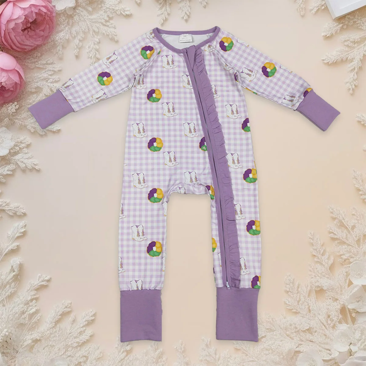 

Боди для новорожденных, одежда для маленьких девочек, сапоги Марди Гра, пончики, двухсторонние комбинезоны на молнии, эксклюзивная одежда для младенцев