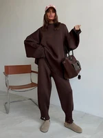 DEAT Fashion Knitted 2 Piece Set Women's Round Neck Loose Ripped Sweater High Waist Loose Pants Suit Autumn New 7A1114 - Image 5