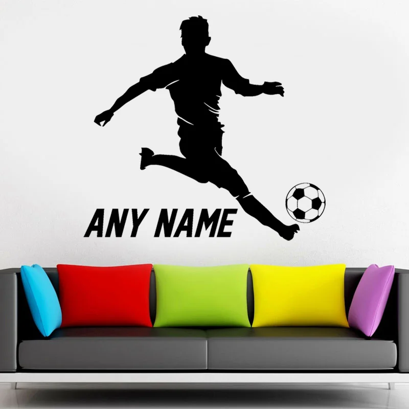 ملصق حائط اسم لاعب كرة قدم شخصي ، ديكور داخلي من الفينيل للمنزل ، غرفة للصبيان والمراهقين ، ديكور نادي كرة القدم ، شارات ، G010