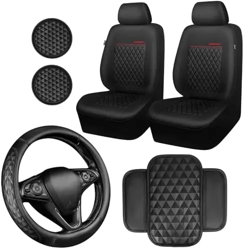 

Комплект 3D-чехлов для сидений и руля CAR PASS с ромбовидным узором - полностью черные аксессуары для салона автомобилей с сиденьями 14,5-15 дюймов