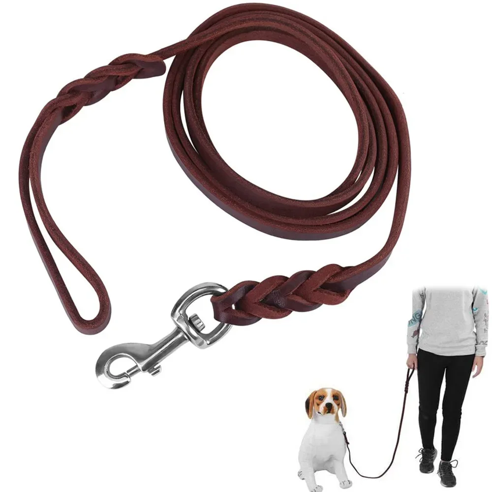 Hundeleine aus echtem Leder, lange Leinen für Hunde, geflochtenes Haustier-Walking-Training führt braun-schwarze Farben für mittelgroße und große Haustiere – Detail 3