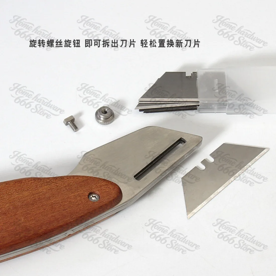 Heavy Duty Utility Knife Stainless Steel Walnut Carpet Knife Paper Cutting Trapezoidal Leather Hand Cutting Leather Knife