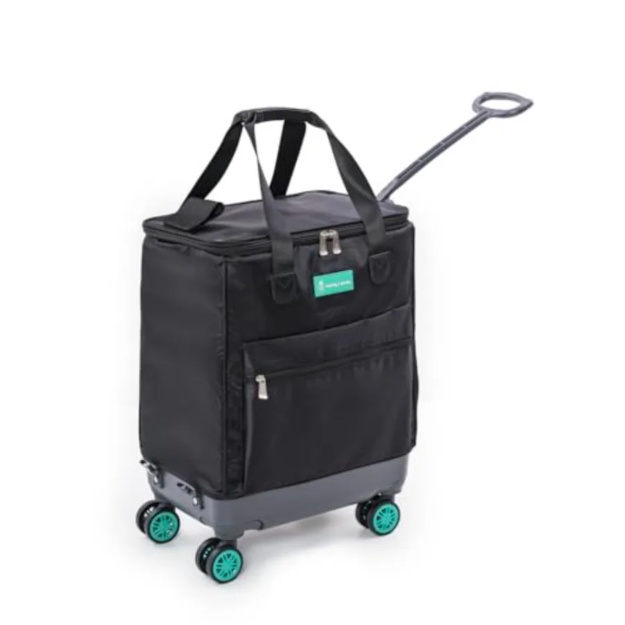 

Haul-It Foldable Rolling Tote in Green Patented Heavy-Duty Utility Bag with 8 Smooth Spinner Wheels Reusable Grocery Cart Laund