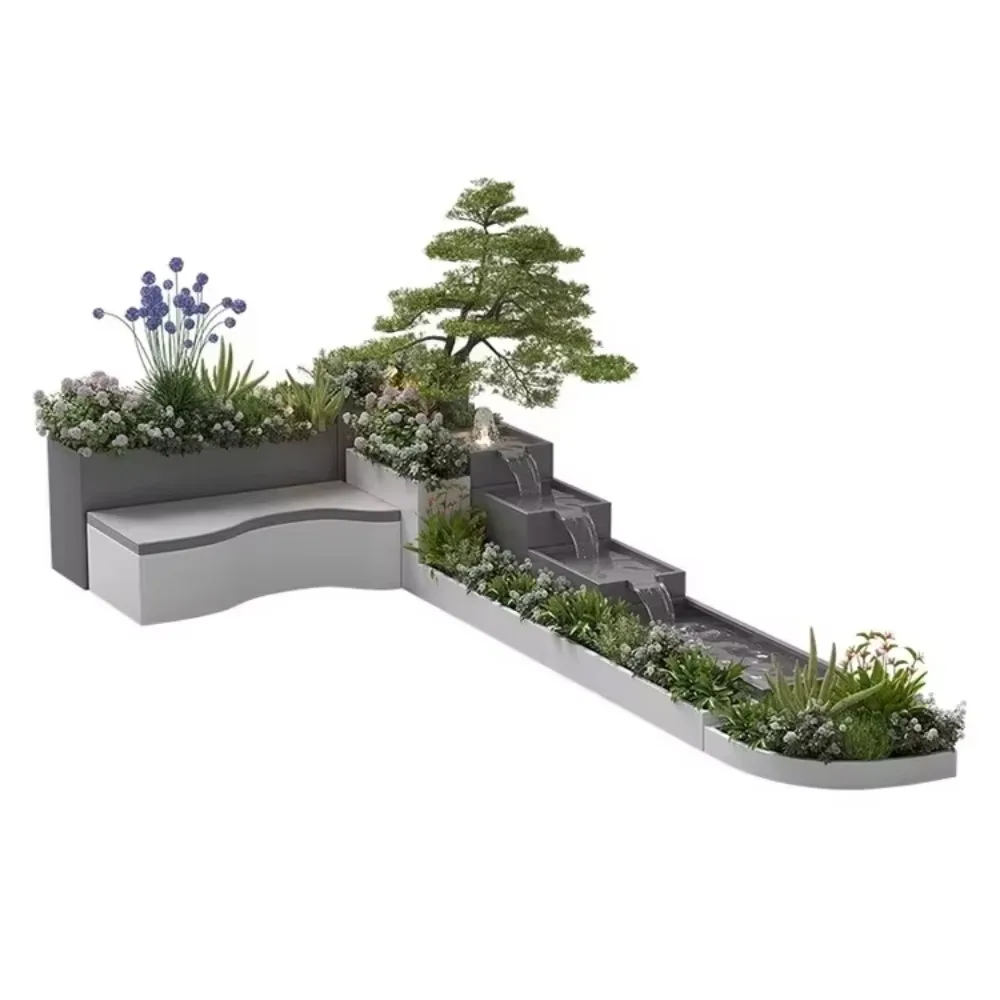 

Outdoor Stainless Steel Water Feature Modern Villa Furniture Waterfall Fish Pond Planter Pool Decor Garden Landscape