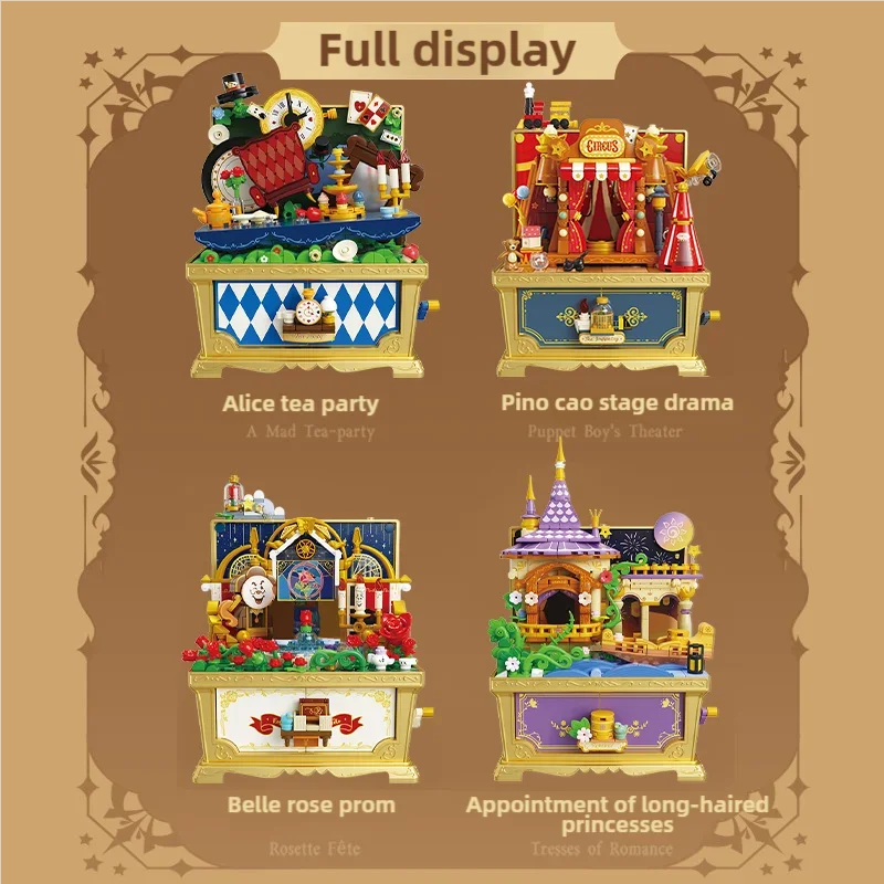 Fairytale Music Box Treasure Chest Fairy Tale Scene Bricks Doll Desktop Decoration DIY Ornament Birthday Holiday Gift For Girls