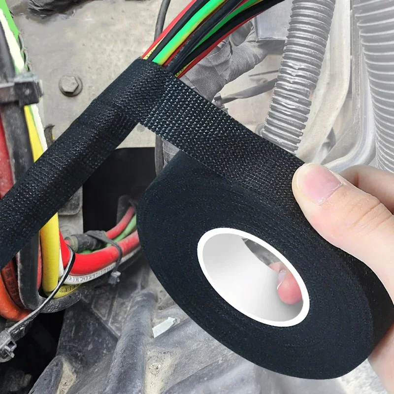 High Temperature Wire Harness Cloth Tape, Heatproof Fabric Adhesive Tape for Automotive Engine Cable Loom Electrical Insulation