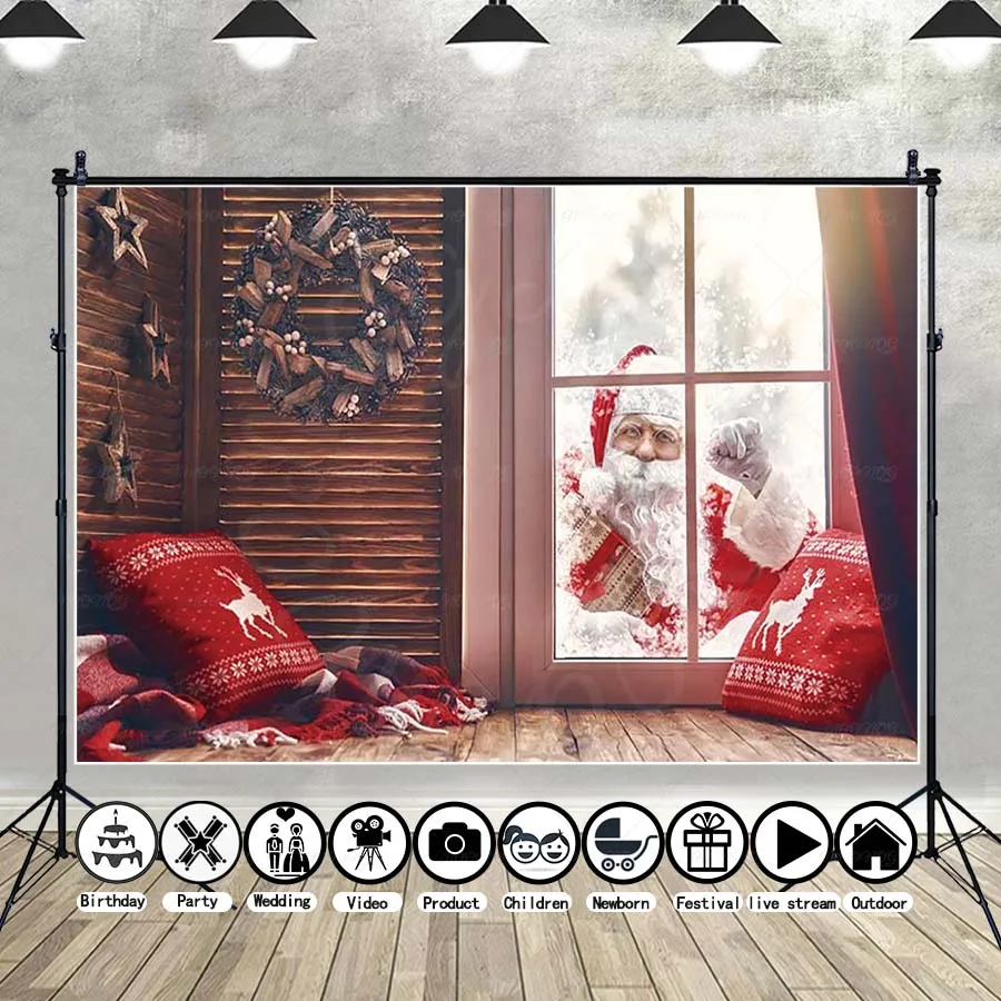 MOON.QG أشجار عيد الميلاد صورة خلفية جولي سانتا كلوز قرية السنة الجديدة خلفية الملحقات كشك للأطفال خلفية اطلاق النار #2