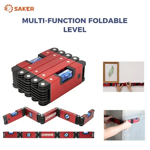 Saker Multi-Function Foldable Levels 360 Degree Range Spirit Level Upright Inclinometer with Magnets Protractor Ruler Hand Tools