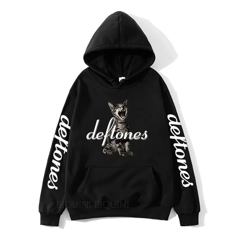 Hot Sale Deftones Cat Black Graphic Print Hoodie Men Women Rap Metal Band Brand Sweatshirt Tops Man Winter Fleece Hoodies Casual