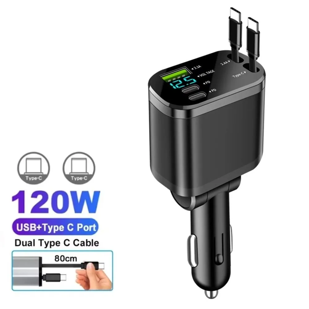

Portable Car Charger Adapter​ Dual Type C Fast Charging USB Type C Car Charger​ ​5-in-1 Voltage Display