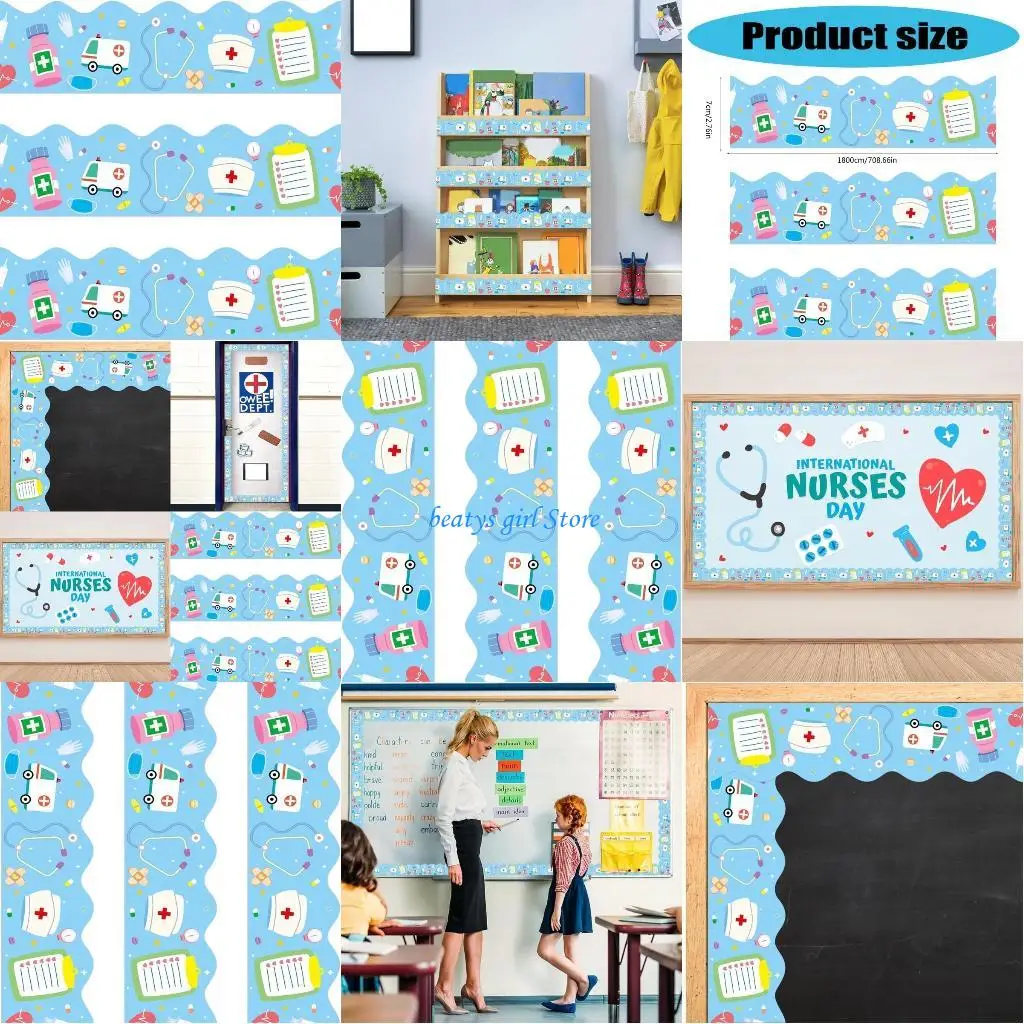 

C7AB 18m/59ft Nurse Day Border Sticker 70mm Wide Nurse Day Decorative Border Trim